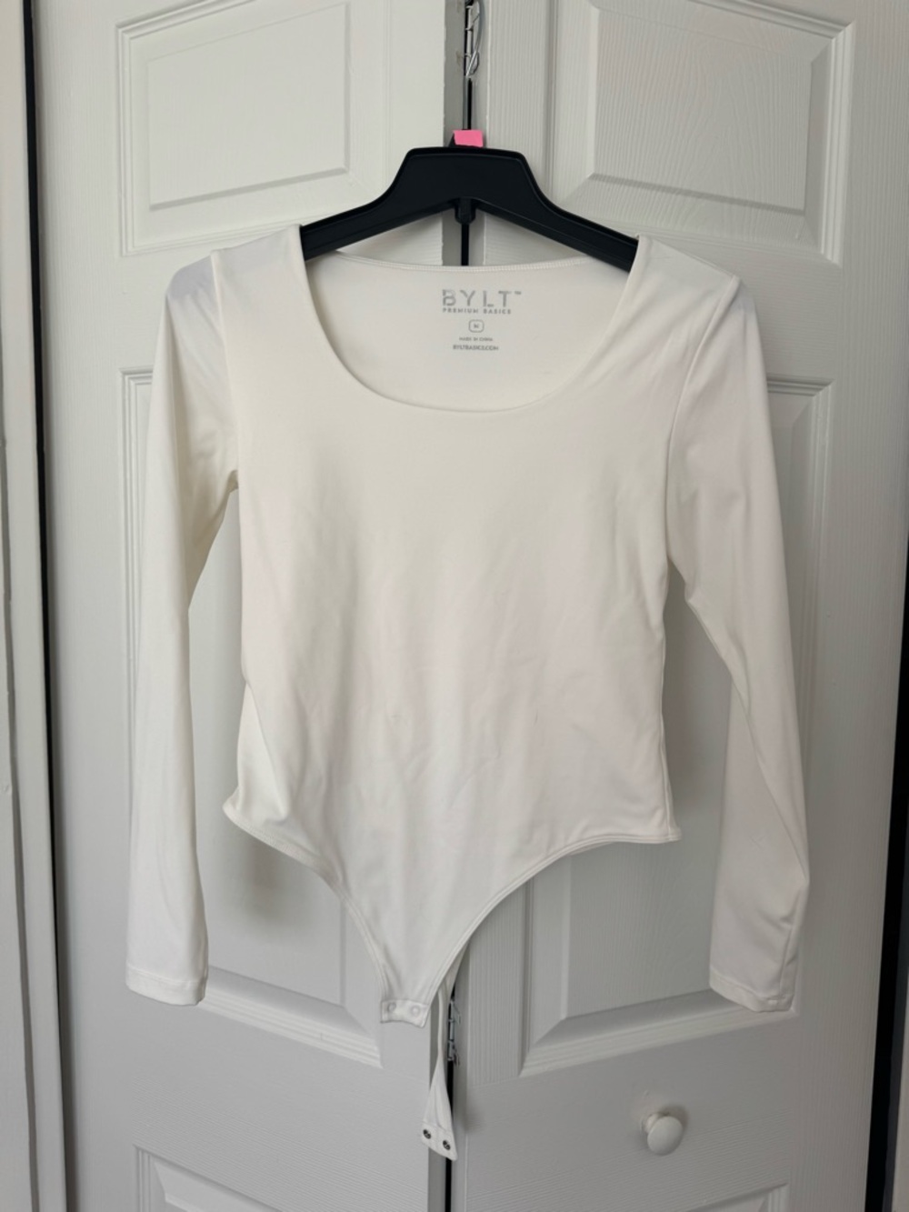 BYLT White Long-Sleeve Scoop Neck Bodysuit